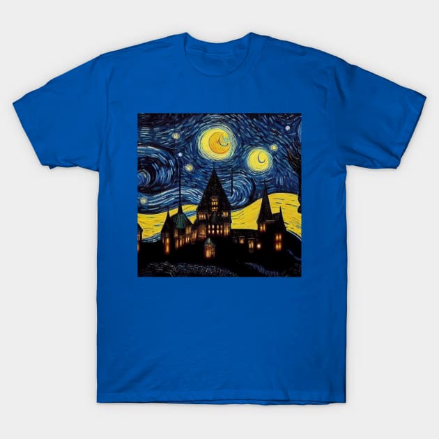 Starry Night Wizarding School Van Gogh T-Shirt by Grassroots Green